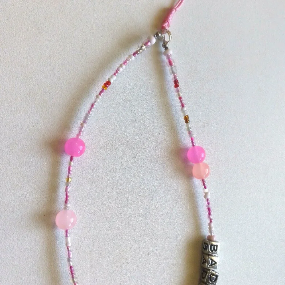 Beaded Phone Wrist Strap, Cellphone Lanyard Chain with BadChic Letters
